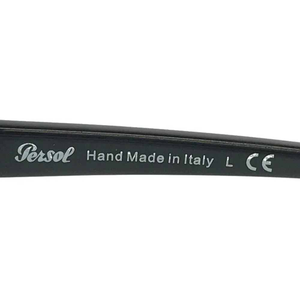Persol Sunglasses 3135-S 95/31 Shiny Black Silver Square Frames w/ Green Lenses